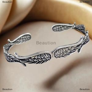 [COD] Beaution Retro Angel Wing Bracelet Ring Personalized Fashion Open Adjustable Cuff Wristband Punk Hip Hop Jewelry Gift