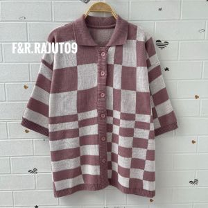 Knitwear Outfit Fuji Cardigan Rajut Motif Kotak Oversize