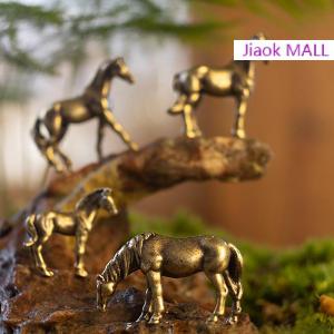 Jiaok MALL Antique Brass Solid Long Tail Horse Figurines Miniatures Feng Shui Ornaments Copper Zodiac Animal Mini Desktop Decoration Crafts