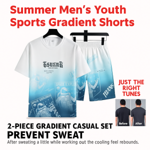 Mens Summer Casual Sportswear Set Ice Silk Short Sleeve T-Shirt Shorts Two-Piece Outfit