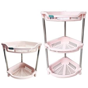 Kệ tam giác HOKORI 2 3 tầng nhựa VIỆT NHẬT cao cấp - Kệ trong có bánh xe khung inox - Đựng gia vị đồ phòng tắm - 5558