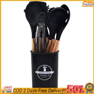 【24 hours delivery】 12Pcs Kitchen Utensil Set Silicone Spatula Set Wooden Handle Non-Stick Spatula Set Spatula Spoon Brush Whisk Kitchen Supplies