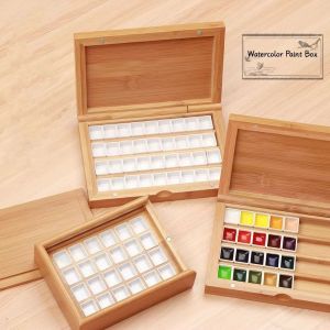 CMIEWN5 ตาราง24/36 กล่องระบายสีน้ำ 2มล. ไม้ไผ่ไม้ไผ่ พาเลตต์ แฟชั่นสำหรับผู้หญิง เบอลลีวูด กล่องบรรจุเม็ดสี จิตรกรนักวาดภาพ