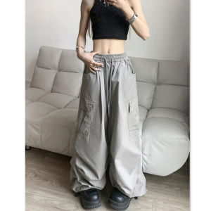American thin pants spring and autumn ins womens straight leg wide leg work pants spicy girl drawstring casual loose ankle pants