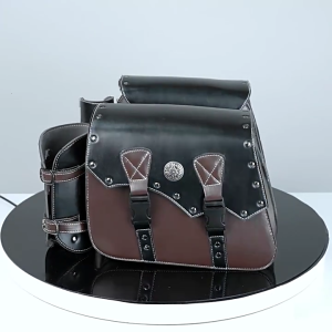 Waterproof PU Leather Motorcycle Saddlebags Stylish Bag Universal Fit with Large Capacity & Easy Installation for Bike