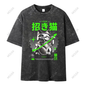 เสื้อยืดแขนสั้น Lucky Cat ผ้าCotton100% แฟชั่นสไตล์เกาหลี เสื้อยืดคอกลมแขนสั้น สกรีนเสื้อ DTG 68115#