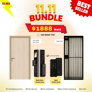 4-in1 Bundle | Fire Rated Main Door Steel Gate IT-Heim Synchronized Digital Locks | Solid Wood | Smart Lock | Laminate Door | Singapore Door