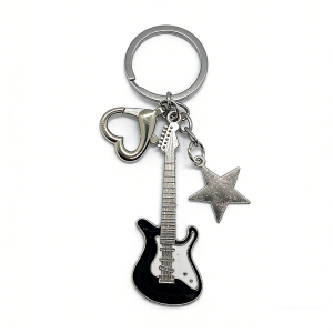 Electric Guitar Keychain Set Black White Star Heart Charm for Couple Love Heart Star Key Chain