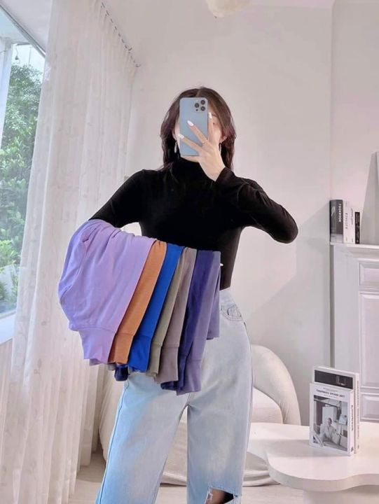 Áo Thun Nữ, Áo Kiểu Nữ, Cổ Lọ, Tay Dài, Vải Gân Co Giãn Tốt, Ôm Body ...