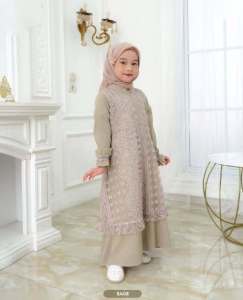 Baju Muslim Anak Perempuan Alvira Dress Kids Gamis Bahan Cerutty Mix Brukat Simple Terbaru 2025