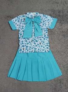 Setelan seragam batik tosca sekolah paud nasional lengan pendek anak perempuan