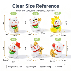 DIY 6Pcs Adorable Mini White Lucky Cat Resin Figurines 3cm Tiny Fortune Cat Doll Micro Landscape Dollhouse Decor Cute Desktop Ornament for Craft Project & Good Luck Gift