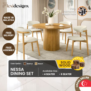 Flexidesignx NESSA Dining Chair 4/6 chair+Round Table 122cm Solid Wood Dining Set