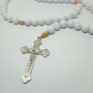 Kalung rosario katolik 77 bapa kami akrilik putih