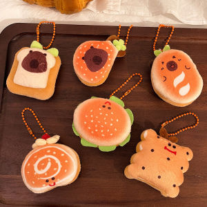 Food Plush Keychain Cute Cartoon Food Fluff Pendant Simulated Hamburger Sushi Doll Bag Decorate