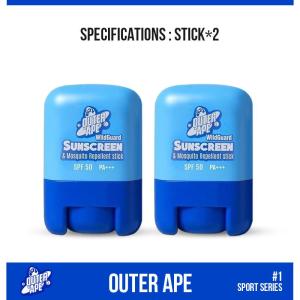 Outer Ape 2-in-1 Sunscreen & Mosquito Repellent Stick SPF 50 PA+++ | Broad Spectrum Protection | Portable Non-Greasy | for Kids & Adults Outdoor Activities