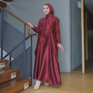 EMRAN BATIK-Batik Couple Dress Fuji Set Inner Outer Gamis Brokat Muslim Wanita Pesta Kondangan Bridesmaid Wisuda