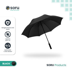 SORU - Payung Golf Besar Jumbo Otomatis Premium Fiberglass - Golf Umbrella Automatic Handle Hitam