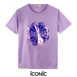 ผชญคู่เสื้อยืด PURPLE HOLOGRAM สีม่วงอ่อน พิมพ์ลาย แวววาว เล่นแสง สีรุ้ง - iCONiC