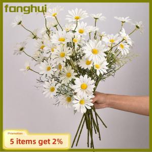 fanghui 52cm White Daisy Artificial Flower 5 Heads Silk White Chamomile Flower Bouquet DIY Home Garden Party Wedding Decoration