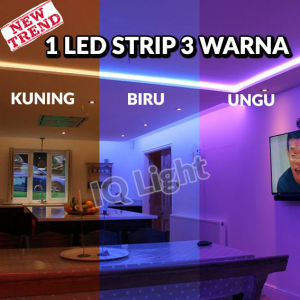 Lampu LED Strip 3Warna Kuning Biru Ungumuda+Adaptor Paket 10m 220V Indoor Outdoor Tinggal Pakai Sudah Dipasang