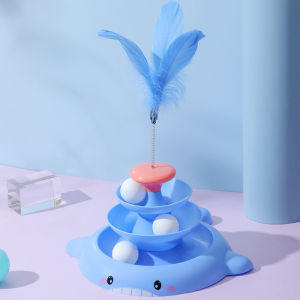 ของเล่นแมว รางบอลแมว หอแมวสี่ชั้น ด้วยขนนก มีวิธีเล่นหลากหลาย ความสนุกไม่รู้จบ สามารถหมุนได้ 360 องศา ถอดประกอบง่าย ด้านบนมีการออกแบบช่องเสียบสำ ไม้ล่อแมวจานเสียงแมว