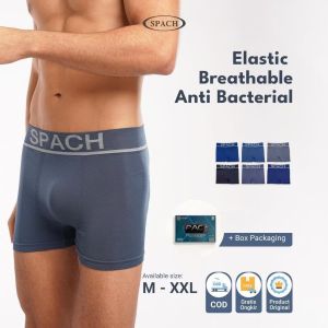 6Pcs Boxer SPACH Men M019 Seamless Motif / CD Pria Dewasa / Motif Polos Garis / Warna Random