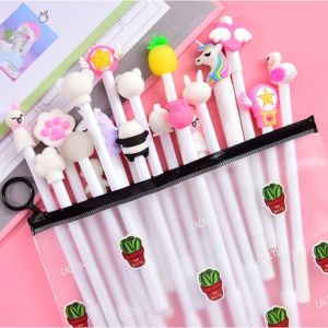 TYHL0078 Pena Karakter Set Pouch Isi 20 Pcs Tempat Pensil Transparan Zipper Bag