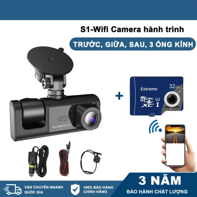 Camera Hành Trình Ô Tô Wifi Kết Nối Trực Tiếp Điện Thoại Hỗ Trợ GPS Đo tốc độ 3Camera Quay trướcTrong và Sau xe