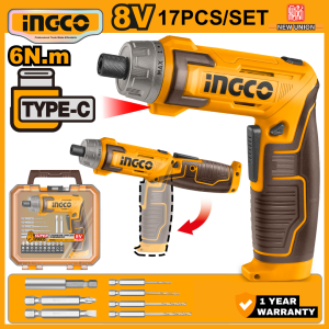 INGCO 8V 6NM LI-ION SCREWDRIVER SET | 17 BITS | CSDLI08025