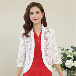 Summer Sun Protection Clothing Women Knit Cardigan Ladies Shawl Outerwear Female Mid Sleeve Thin Coat