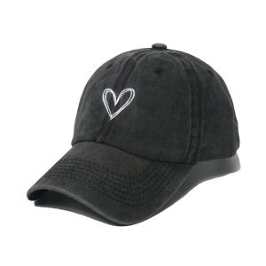 Love Heart Embroidery Baseball Cap Women Men Retro Solid Color Washed Cotton Adjustable Caps Couple Casual Sports Snapback Hat