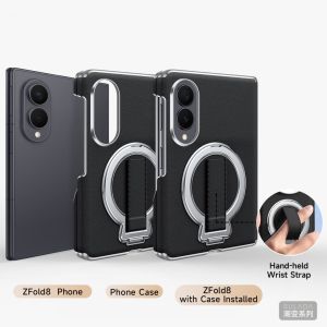 Liquid Skin Leather Phone Case For Samsung Galaxy Z Fold8 ultra /8 Anti‑Bacterial Anti‑Stain Protective Cover Built‑in Hand‑held Wrist Strap Comfortable Grip Lightweight Foldable Phone Casing