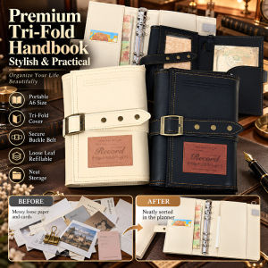 A6 PU Leather Journal Notebook Tri Fold Refillable Loose Leaf Diary Planner Detachable Strap Student Office Writing Notebook