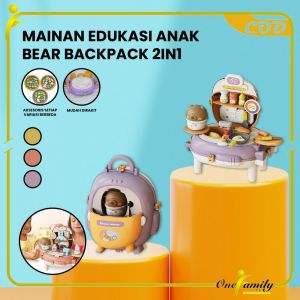 ONE-M321 Mainan Edukasi Anak Bear Backpack 2IN1 Pretend Play Kitchen Set / Mainan Tas Ransel Anak
