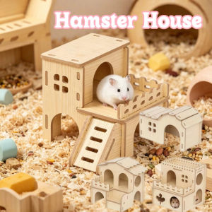 Hamster House Wooden Hideout Multi Room Ladder Small Pet Shelter Chew Safe Nest Cage Accessory