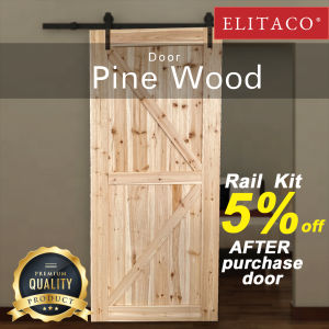 【ELITACO】215cm 3.8cm Thick Solid Pine Wood Urban Sliding Barn Door Wooden Interior Rooms Bedrooms Bathroom Kitchen Office House