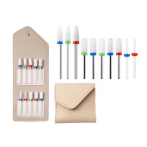 BAIXL 10Pcs/set Replacement Nail Drills Nail Polishing Head Electric Nail Grinder Accessories Gel Removal Polishing Cuticle Nail Drill Gringing with PU Leather Bag Corundum Nail Polishing Gringing Heads Nail Salon