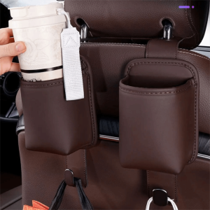 MZRTNZ Metal Hook 2 in 1 Car Seat Hook Multi-Functional PU Leather Hanging Backrest Cup Holder Premium Easy To Install Seat Back Storage Rack Car Interior