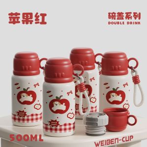 AU Student-friendly portable double-walled insulated water bottle with a lid and handle featuring a straw for easy drinking suitable for both boys and girls and boasting a stylish design 316 stainless steel cup