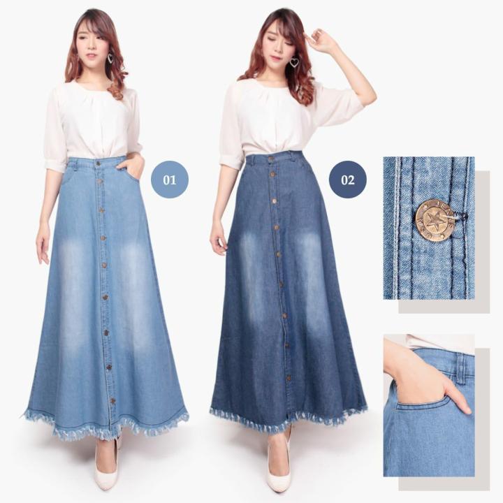 rok jeans button rumbai,tannisa collection | Lazada Indonesia