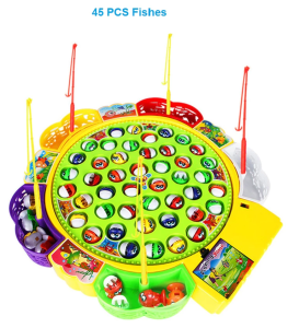 Kids Fishing Game Toys Set Electric Rotating Board with Music Interactive Fishing Game Toy Educational Learning Toy for Children Boys Girls Birthday Christmas Gift Family Fun Game Play Set