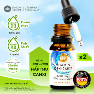 Combo Tiết Kiệm Sunday Natural Vitamin D3K2 Thuần Chay 100% Cho hai bé hoặc Dùng Lâu Dài 2 chai