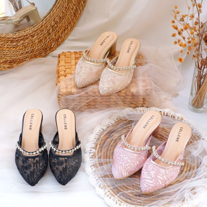 𝐂𝐄𝐋𝐋𝐄𝐍𝐄 • YOURA LACE Heels sepatu brukat hak cm wedding