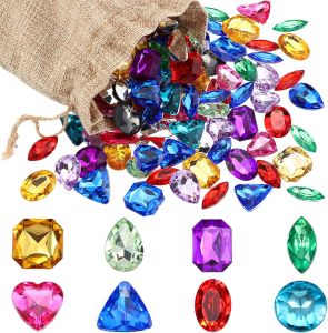 100 Pieces Toy Gems Pirate Treasure Jewels Fake Acrylic Gems Multicolor Bling Diamonds Plastic Gemstones with a Drawstring Bag for Party Table Decorations Pirate Party Favors