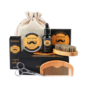 5Pcs Men Beard Grooming Kit Mustache Beard Oil Styling Tools With Beard Balm Brush Comb Beard Care Set Gift