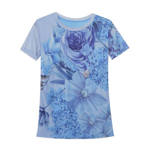 REHIN Womens top New Summer fashion mesh printed short-sleeved T-shirt round-neck  Slim S-3XL thin elegant trend blouse