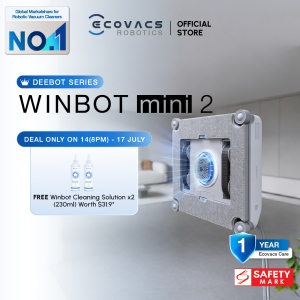 [NEW] ECOVACS Winbot Mini 2 Window Vacuum Cleaner | Compact Size | 8000 Pa Suction Power | Anti-fall Protection | Edge Cleaning