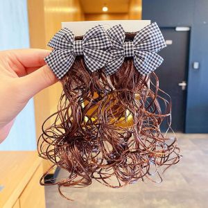 Chinese Style Red Baby Girls Bowknot Wig Hair Clips Lattice Pattern Bow Hair Accessories Hairpins Hairgrips Ornament For Kids