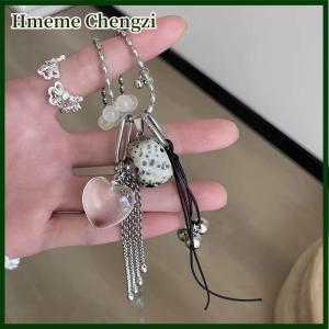 Hmeme Fashion Colorful Heart Tassel Pendant Necklace For Women Girls Spotted Geometric Pendant Long Chain Neck Accessories